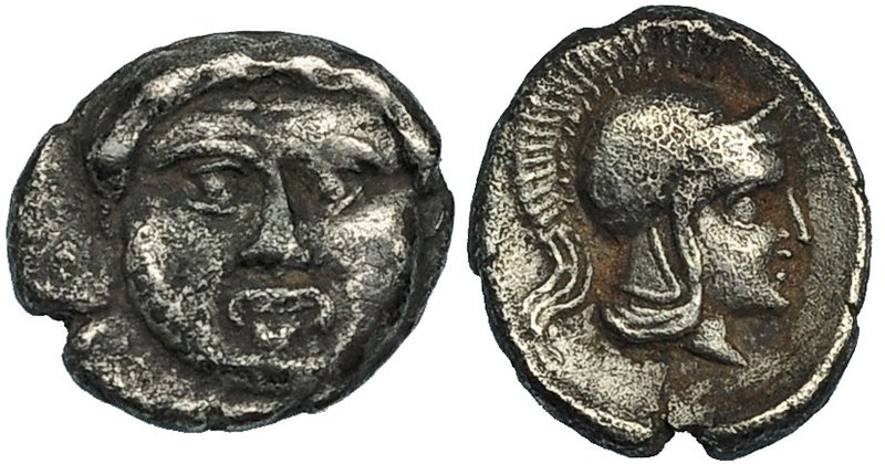 PISIDIA. SELGE. Óbolo (350-300 a.C.). A/ Cabeza de la Gorgona de frente. R/ Cabe...