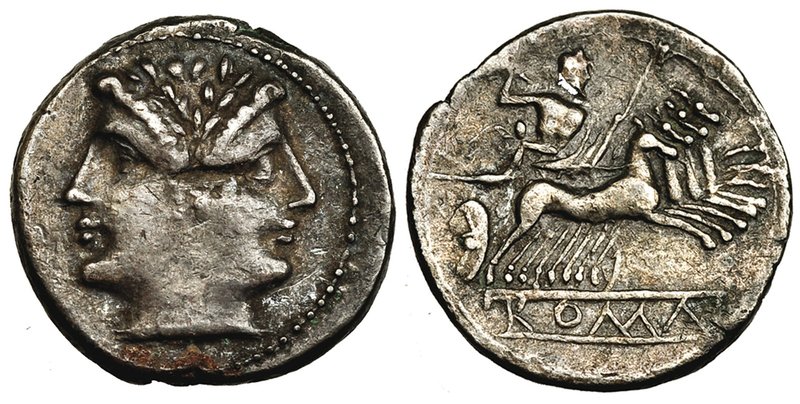  ACUÑACIONES ROMANO-CAMPANIENSES. Cuadrigato. Roma (225-212 a.C.). A/ Cabeza lau...