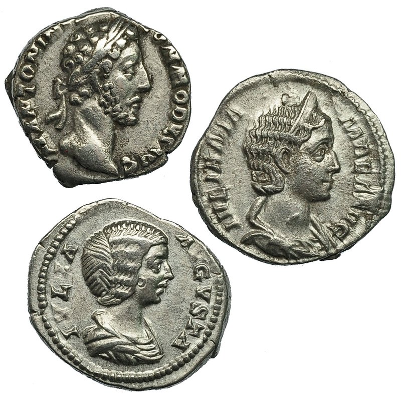 Lote de 3 denarios. CÓMODO, JULIA MAMEA (R/ VESTA), JULIA DOMNA (R/ PIETAS). Cal...