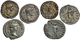 Lote de 3 denarios. 1 DOMICIANO (RIC-193); 1 NERVA (RIC-2); 1 ANTONINO PÍO (RIC-177). De BC+ a MBC+.