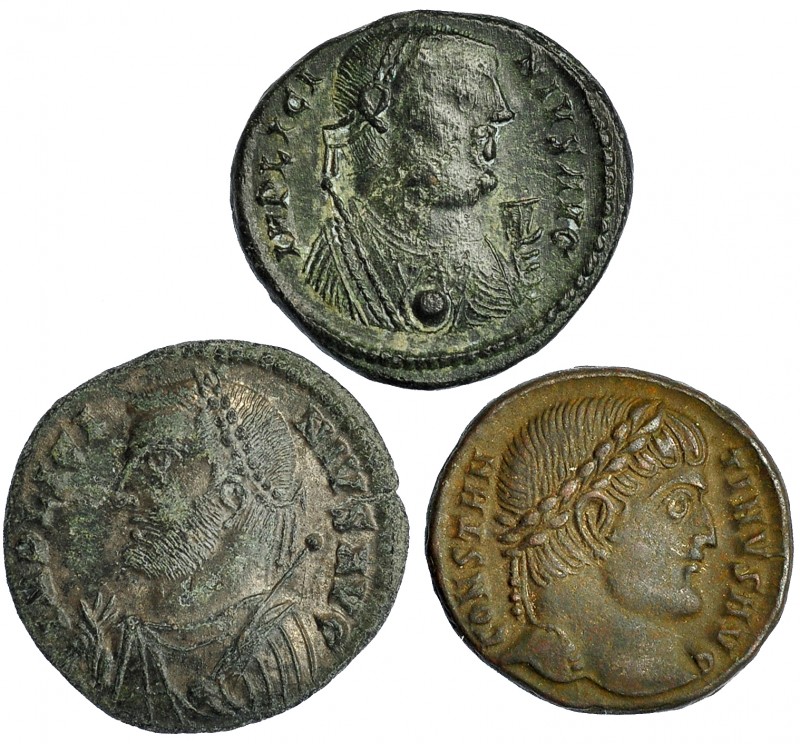 Lote de 3 follis reducidos. LICINIO I (2) Heraclea; CONSTANTINO I Cyzicus. MBC/M...