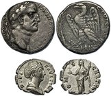 Lote de 2 piezas. FAUSTINA I, Denario (R/ Ceres. CONSECRATIO); RIC-382. GALBA, Tetradracma, Antioquía; RIC-680. EBC y MBC-.