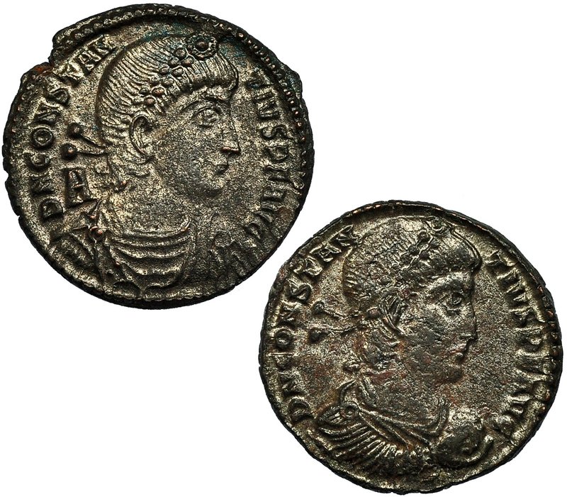 Lote de 2 centenionalis de CONSTANCIO II (R/ FTR; emperador alanceando enemigo c...