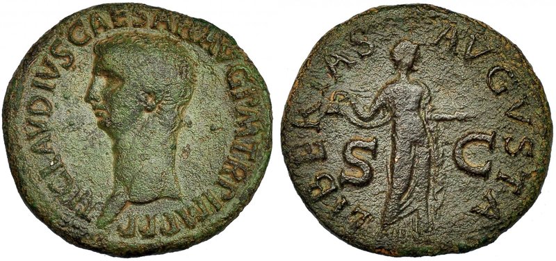 CLAUDIO I. As. Roma (50-54 d.C.). A/ Cabeza desnuda a izq. R/ Libertas con pileu...