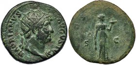 ADRIANO. Dupondio. Roma (125-128). A/ Cabeza radiada a der.; HADRIANVS AVGVSTVS. R/ Fides a der.; COS III, S-C. RIC-656. CH-388. Pátina verde. Campos ...