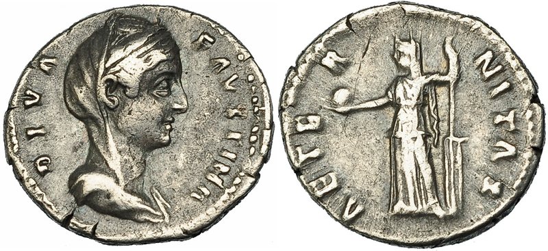 FAUSTINA I, ESPOSA DE ANTONINO PÍO. Denario. Roma (141). A/ Busto drapeado a der...