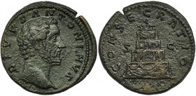 MARCO AURELIO, a nombre de ANTONINO PÍO. Sestercio. Roma (179-180). A/ Cabeza a der.; DIVVS ANTONINVS. R/ Pira funeraria; CONSECRATIO. RIC-1266. Peque...