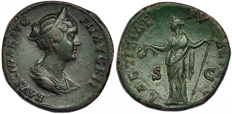 FAUSTINA II, ESPOSA DE MARCO AURELIO. Sestercio. Roma (176-180). A/ Busto a der....