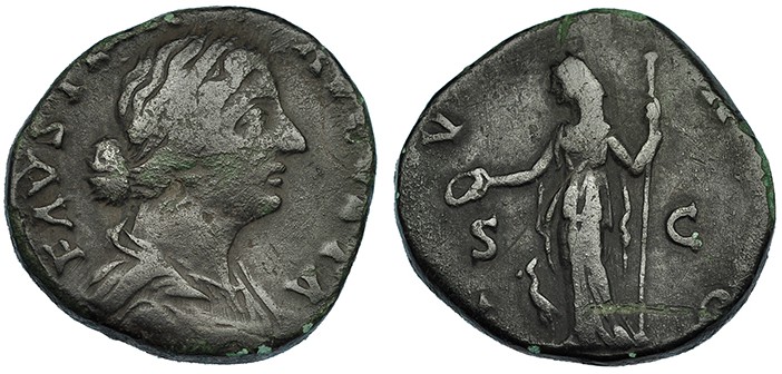 FAUSTINA HIJA, (esposa de Marco Aurelio). Sestercio. Roma (147-175). R/ Juno con...