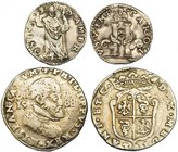 Lote de 2 monedas de Milán. Carlos V, 1 dinero de 8 sueldos (CR-16) y Felipe II, 1/2 escudo de plata, 1588 (CR-26). MBC.
