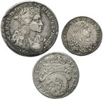 Lote de 3 monedas de Nápoles. 1/2 ducado 1693; 1 tari 1686; 1 carlino 1683. MBC/MBC-.