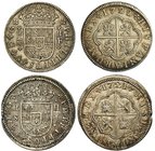 Lote de 2 monedas de 2 reales. 1721 Sevilla (VI-782; 1722 Segovia (VI-768). MBC/MBC+.