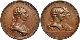 Medalla. Boda de Carlos, Príncipe de Asturias y María Luisa de Parma. T. F. Prieto. 1765. AE-49 mm. VIV-679. Golpecitos. MBC+.