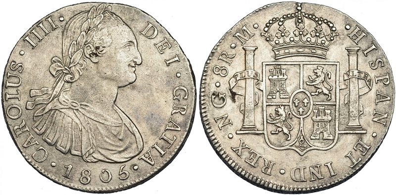 8 reales. 1805. Guatemala. M. VI-746. Leves oxidaciones limpiadas. MBC/MBC+.