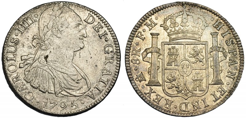 8 reales. 1795. México. FM. VI-791. Pequeño defecto de cospel. MBC+.