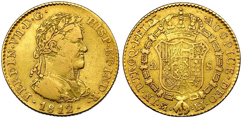 2 escudos. 1812. Madrid. IJ. VI-1332. Leve vano en rev. MBC-. Rara.