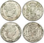 Lote de 2 monedas. 20 reales, 1863, Madrid (VI-519) y 2 escudos, 1867, Madrid (VI-538). MBC-/MBC.