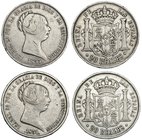 Lote de 2 monedas de 20 reales. Madrid. 1851 (VI-508) y 1855 (VI-511). MBC-/MBC.