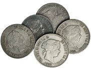 Lote de 5 piezas de 50 centavos. 1868. Manila. VI-555. MBC-/MBC.