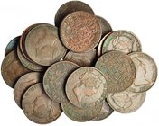Lote de 24 piezas de 10 céntimos de real. 1854-1864. Todas las fechas. BC+/MBC.