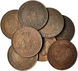 Lote de 8 piezas de 2 1/2 céntimos de escudo. 1867. Segovia. Algunas con R.B.O. MBC/EBC-.