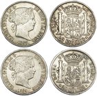 Lote de 2 monedas. 20 reales, 1864, Madrid (VI-520) y 2 escudos, 1867, Madrid (VI-538). MBC.