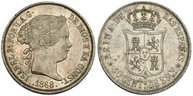 40 céntimos de escudo. 1868*18-68. Madrid. VI-432. EBC+.