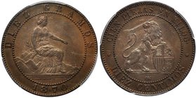 10 céntimos. 1870. Encapsulada PCGS-MS64BN. VI-6. EBC.