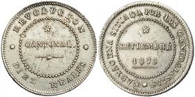 10 reales. 1873. Cartagena. VII-28. Pequeñas marcas. EBC-. Rara.