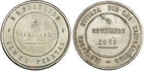 5 pesetas. 1873. Cartagena. Coincidente. VII-30. MBC+.