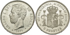5 pesetas. 1871 * 18-71. SDM. VII-32. Pequeñas marcas. B.O. SC.
