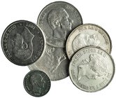 Lote de 6 monedas: Isabel II: 50 centavos de peso. 1868. Manila. Alfonso XII: 50 centavos de peso. 1881, 1882 y 1885 y 10 centavos de peso. 1885. Mani...
