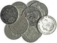 Lote de 10 monedas de 50 centavos de peso. 1885. Manila. VII-80. Calidad media. MBC+.