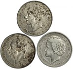 Lote de 3 monedas de 2 pesetas. 1882 (2) y 1894 (1). MBC-/MBC+.