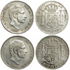 Lote de 2 piezas de 50 centavos de peso. 1885. Manila. VII-80. EBC/EBC+.