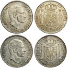 Lote de 2 monedas de 50 centavos de peso. 1885. Manila. VI-80. EBC-/EBC+.