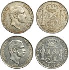 Lote de 2 piezas de 50 centavos de peso. 1885. Manila. VII-80. EBC-/EBC+.