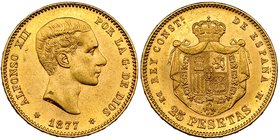 25 pesetas. 1877*18-77. Madrid. DEM. VII-104. B.O. EBC+.