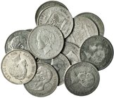 Lote de 13 monedas de 5 pesetas. Alfonso XII (4); Alfonso XIII (9). MBC-/MBC.