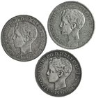 Lote de 3 monedas de 1 peso. 1897. Manila. VII-192. MBC-/MBC.
