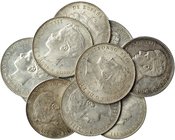 Lote de 10 monedas de 1 peseta. 1896 (7) (VII-154); 1899 (1) (VII-155); 1903 (2) (VII-159). De MBC+ a EBC+.