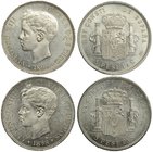 Lote de 2 monedas de 5 pesetas. 1898. SGV (VII-190); 1899, SGV (VII-191). EBC+/SC.
