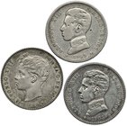 Lote de 3 piezas de 1 peseta. 1900, 1903, 1905. De BC a EBC-.