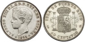 40 centavos. 1896. Puerto Rico. PGV. VI-176. MBC/MBC+. Escasa.