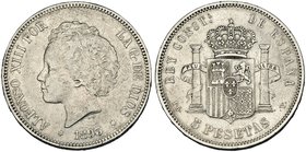 5 pesetas. 1893*18-93, algo tenues. Madrid. PGV. VII-186. MBC-.