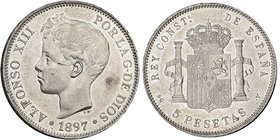 5 pesetas. 1897*18-97. Madrid. SGV. VII-189. EBC+/SC.