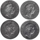 ESTADOS ALEMANES. PRUSIA. Lote de 4 monedas de 5 marcos. 1903; 1904; 1907; 1908. MBC/MBC+.