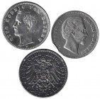 ESTADOS ALEMANES. Lote de 3 monedas de 5 marcos. Bavaria: 1876, 1895; Hamburgo: 1901. MBC-/MBC.
