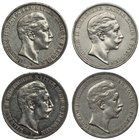 ESTADOS ALEMANES. PRUSIA. Lote de 4 monedas de 5 marcos. 1908; 1909; 1910; 1911. MBC+.