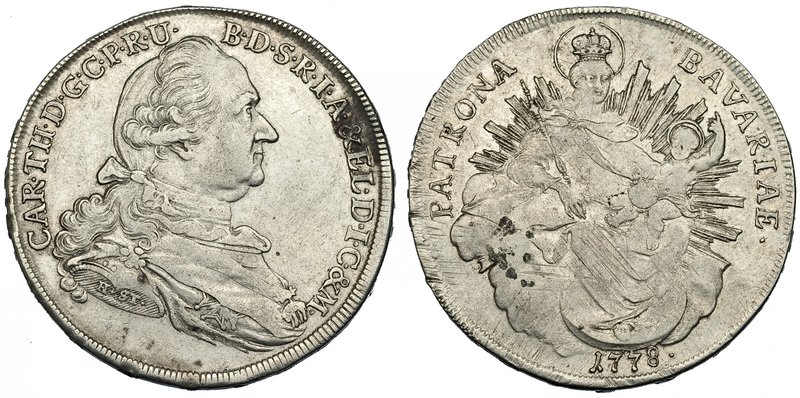 ESTADOS ALEMANES. BAVARIA. Taler. Carlos Teodoro. 1778. KM-260.1. Leves oxidacio...